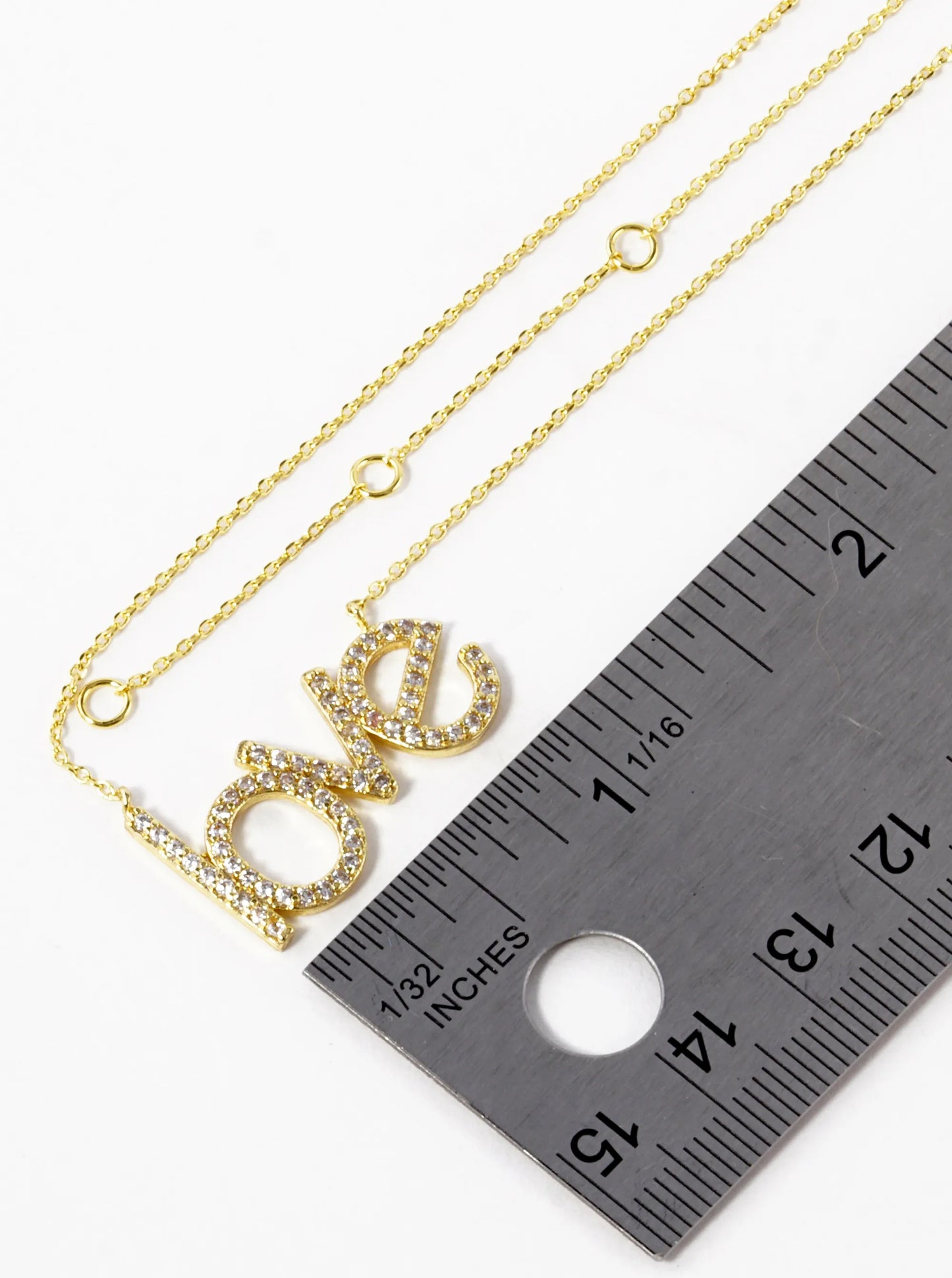 18K Gold Dipped CZ Pave Love Word Pendant Necklace