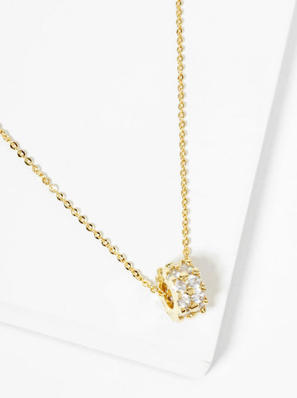 18K Gold Dipped CZ Pave Lucky Wheel Pendant Necklace