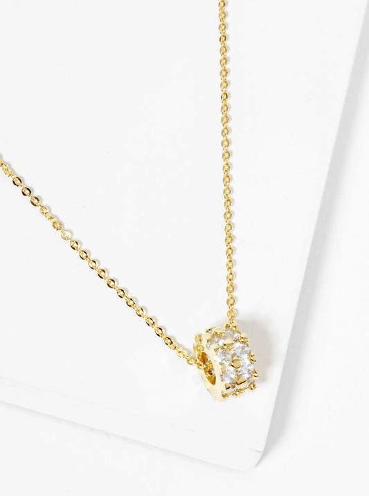 18K Gold Dipped CZ Pave Lucky Wheel Pendant Necklace