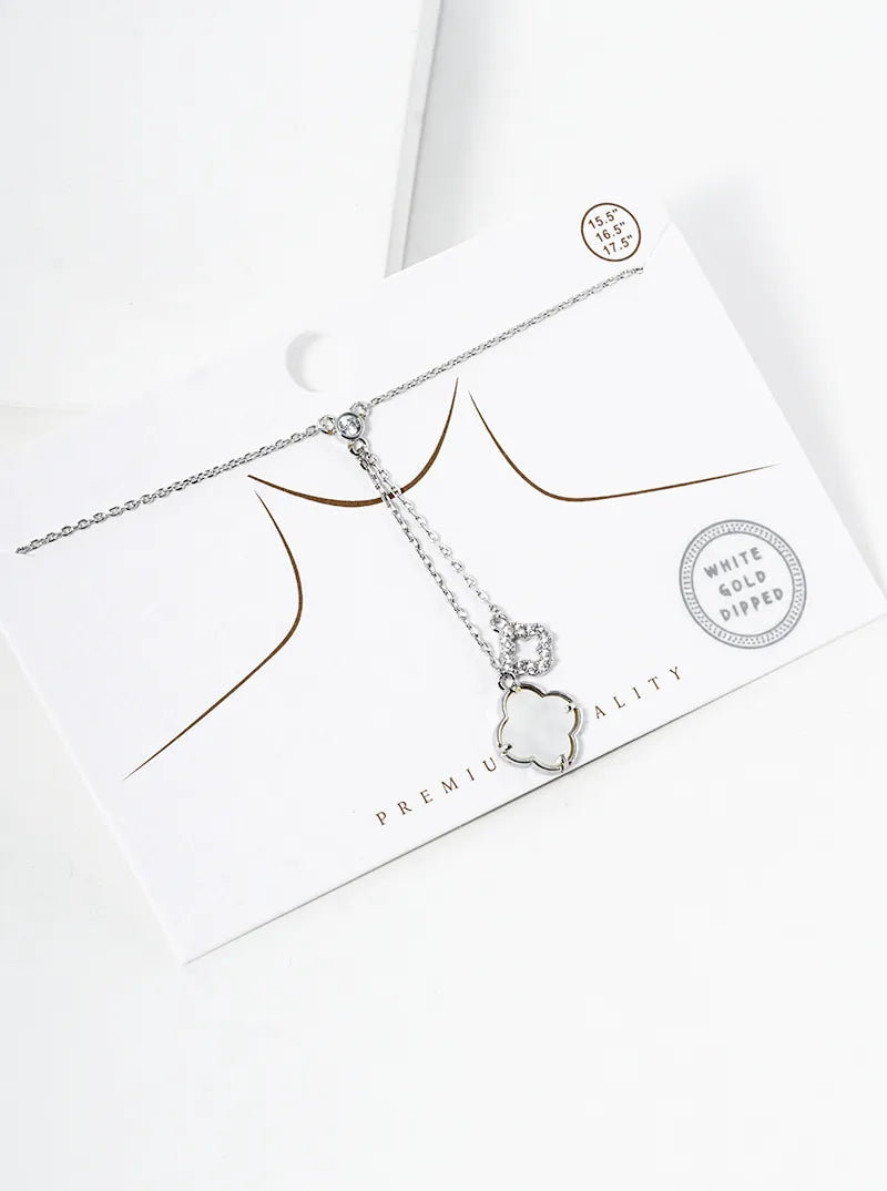 18K Gold Dipped CZ Pave MOP Double Quatrefoil Pendant Necklace