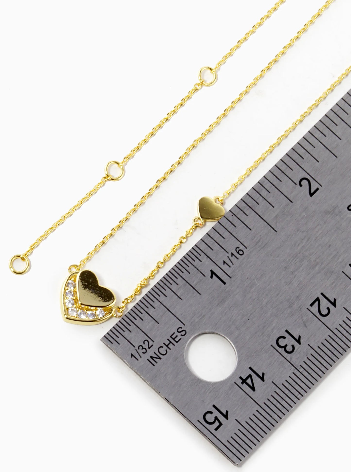 18K Gold Dipped CZ Pave Overlapped Two Heart Pendant Necklace