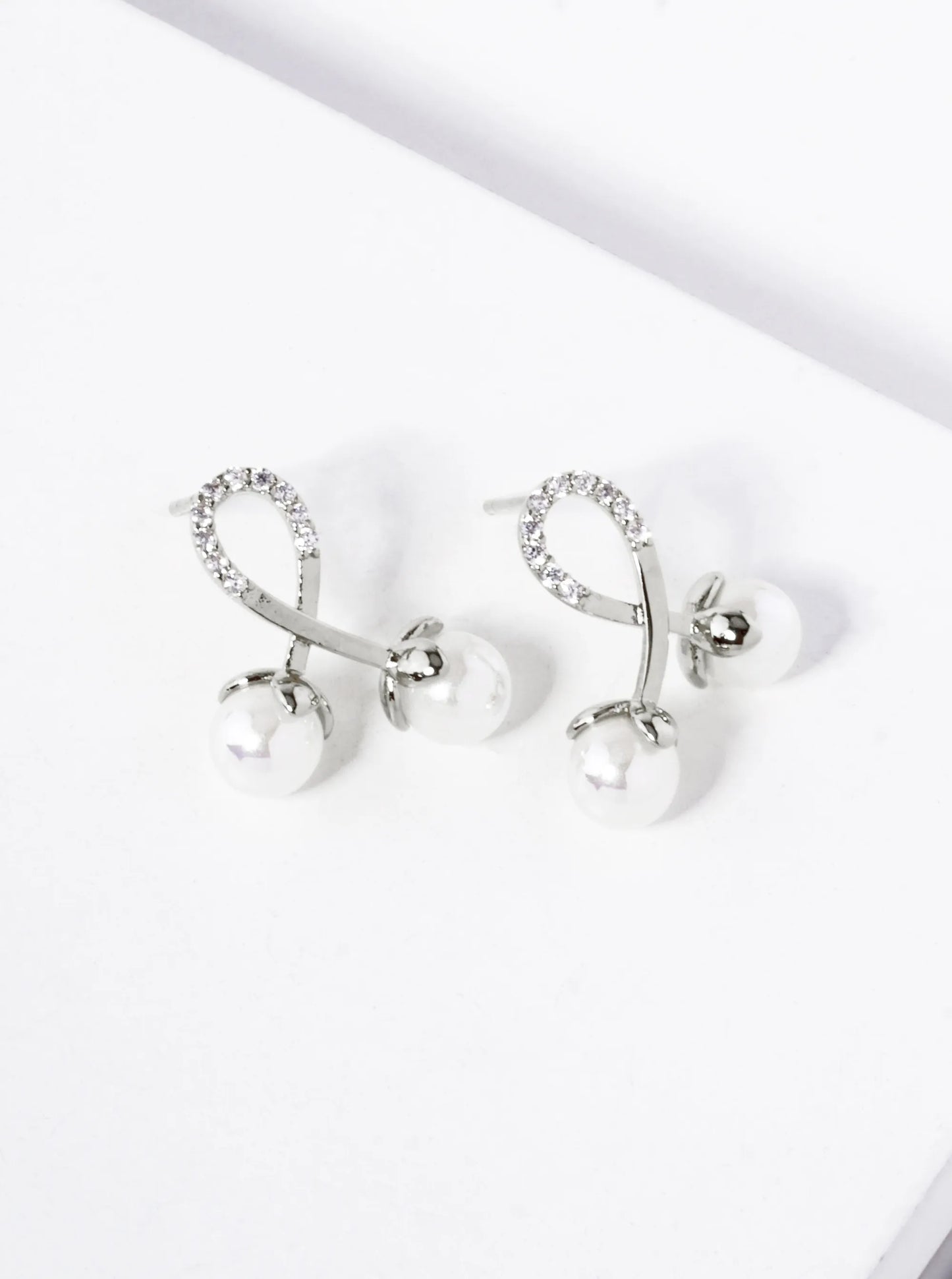 18K Gold Dipped CZ Pave Pearl Drop Cherry Shape Stud Earrings