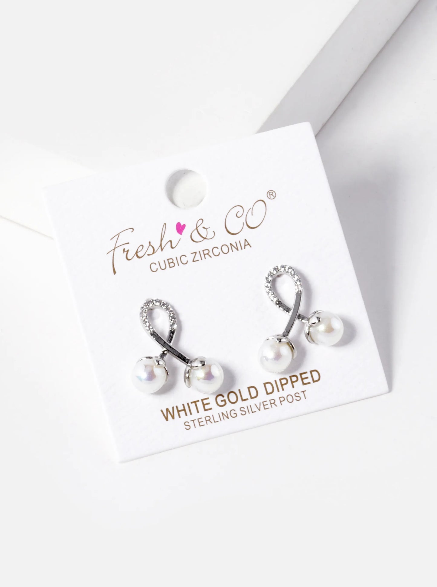 18K Gold Dipped CZ Pave Pearl Drop Cherry Shape Stud Earrings