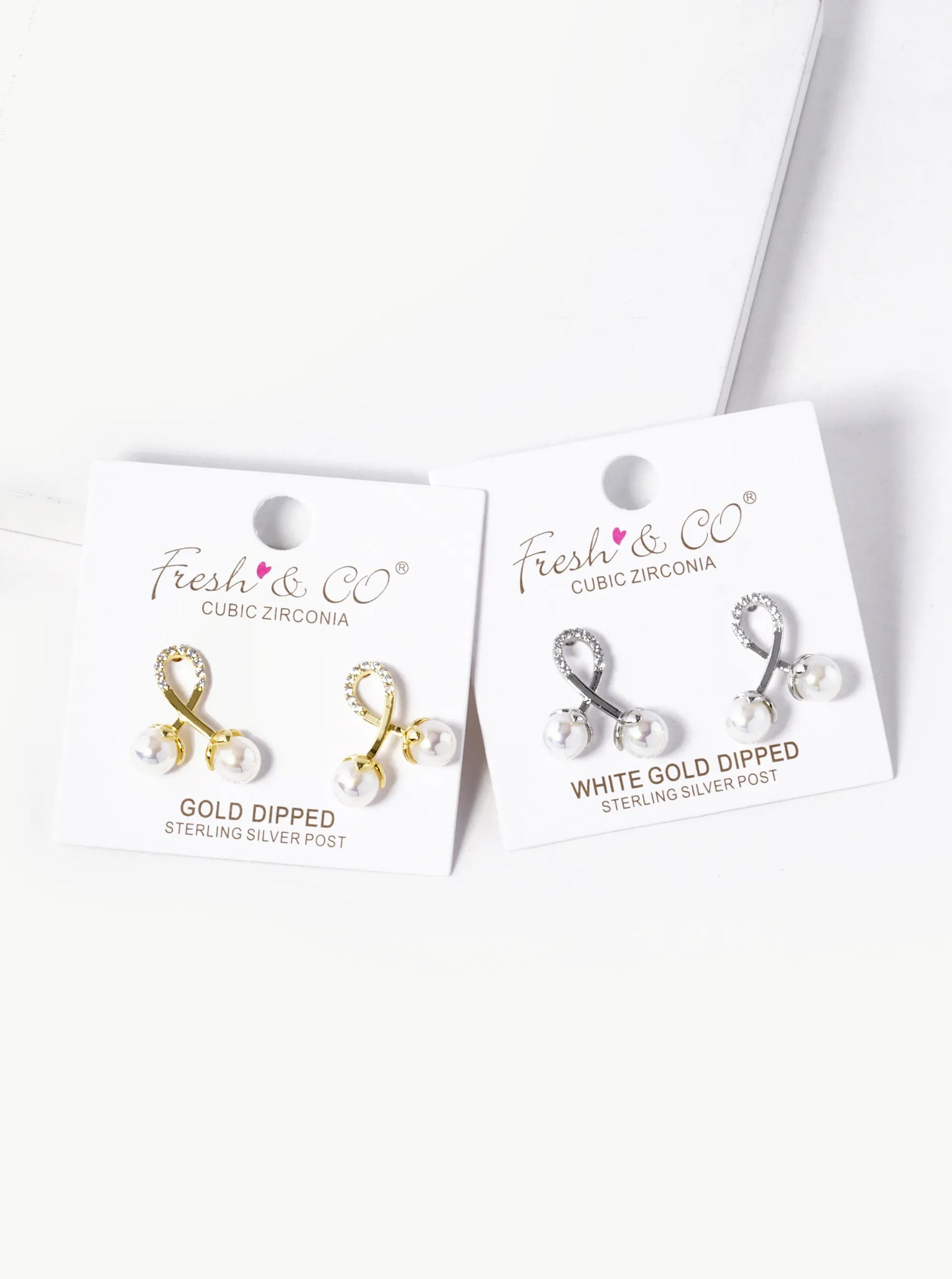 18K Gold Dipped CZ Pave Pearl Drop Cherry Shape Stud Earrings