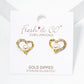 18K Gold Dipped CZ Pave Pearl Heart Post Stud Earrings