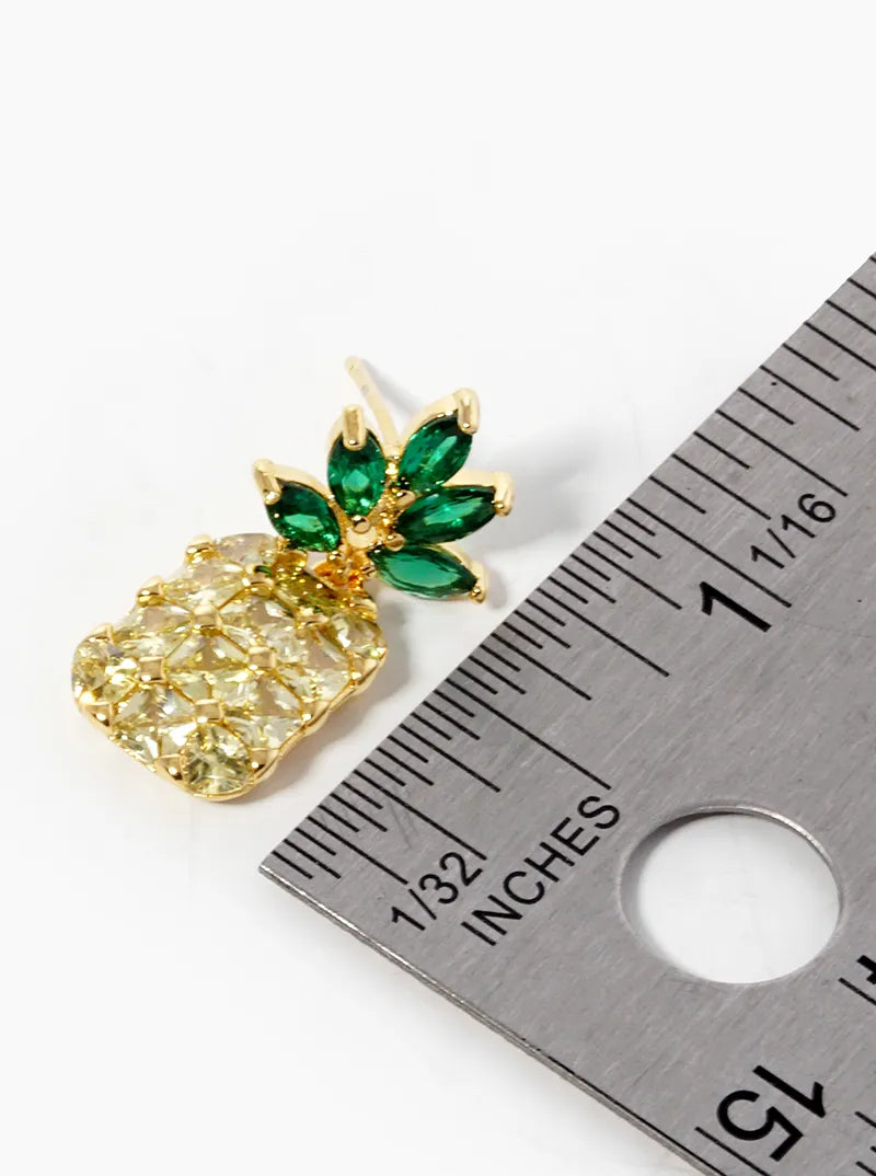 18K Gold Dipped CZ Pave Pineapple Dangle Drop Earrings