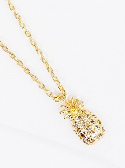 18K Gold Dipped CZ Pave Pineapple Pendant Delicate Necklace
