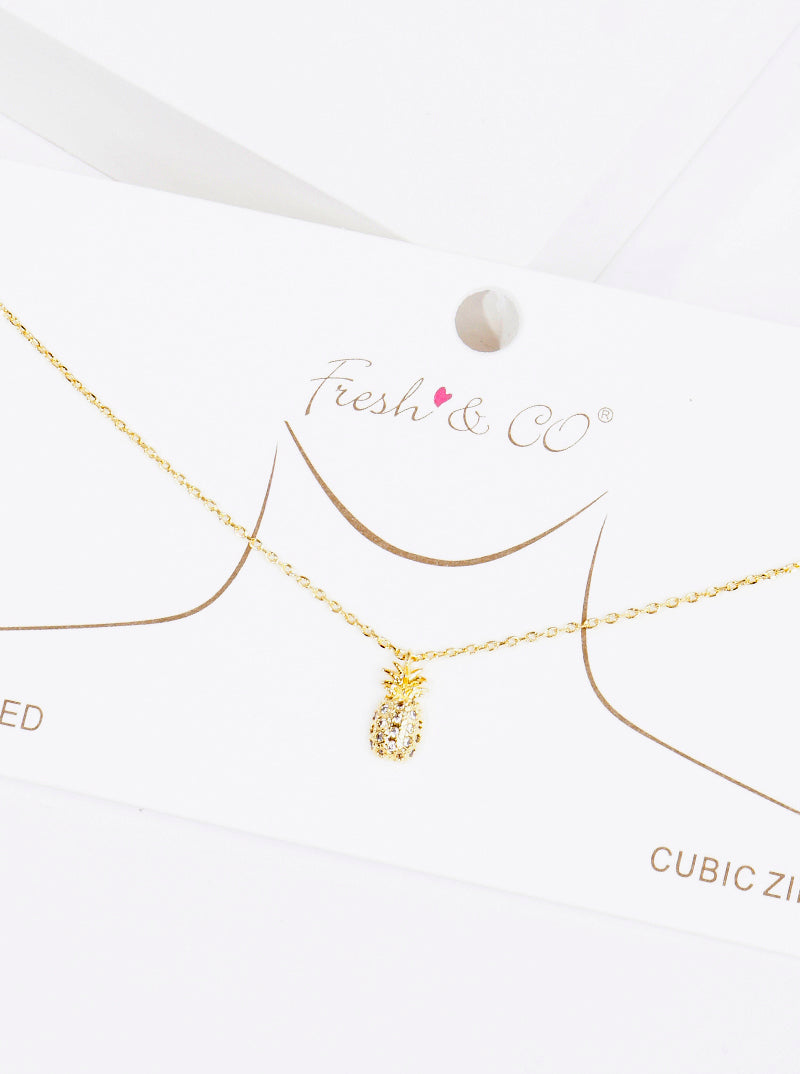 18K Gold Dipped CZ Pave Pineapple Pendant Delicate Necklace