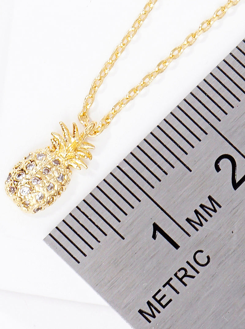 18K Gold Dipped CZ Pave Pineapple Pendant Delicate Necklace