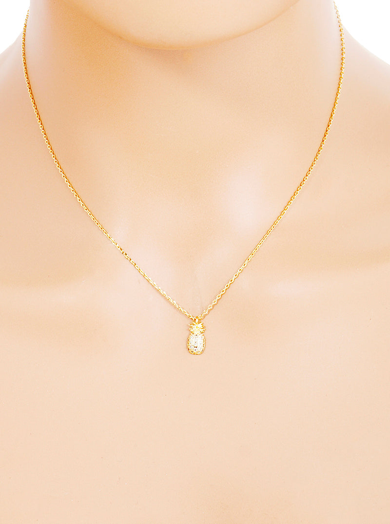 18K Gold Dipped CZ Pave Pineapple Pendant Delicate Necklace