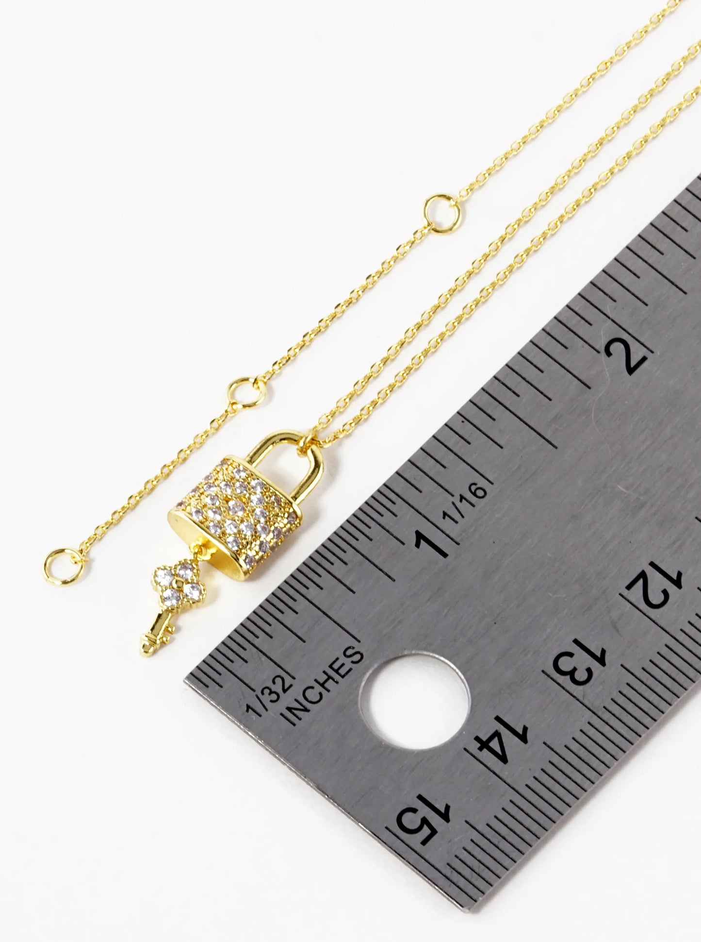 18K Gold Dipped CZ Pave Quatrefoil Key And Lock Pendant Necklace