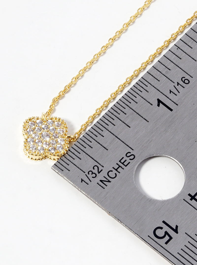 18K Gold Dipped CZ Pave Quatrefoil Pendant Necklace