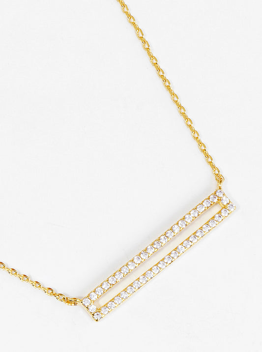 18K Gold Dipped CZ Pave Rectangle Pendant Delicate Necklace