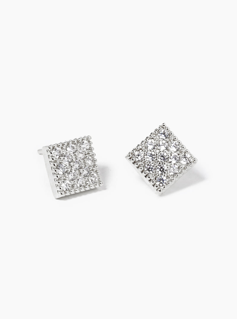 18K Gold Dipped CZ Pave Rhombus Stud Earrings