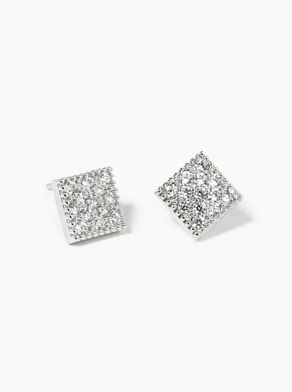 18K Gold Dipped CZ Pave Rhombus Stud Earrings