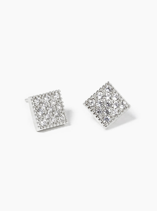 18K Gold Dipped CZ Pave Rhombus Stud Earrings