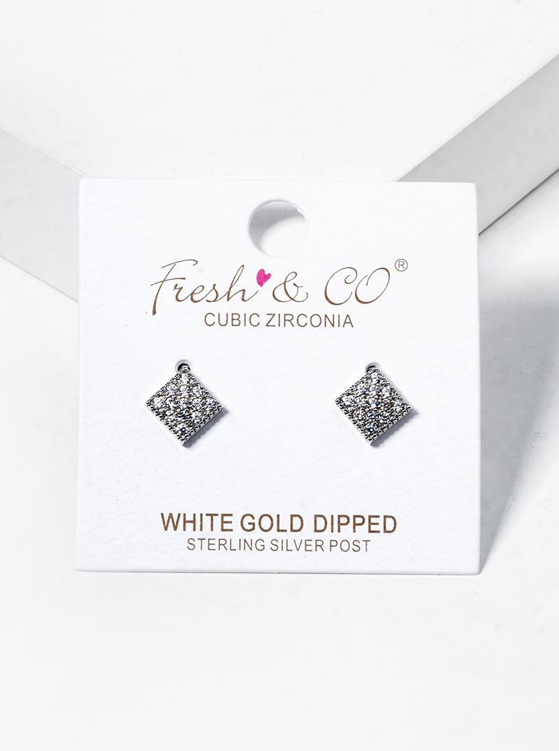 18K Gold Dipped CZ Pave Rhombus Stud Earrings