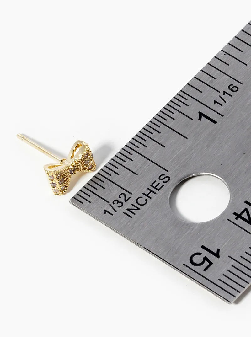 18K Gold Dipped CZ Pave Ribbon Bow Post Stud Earrings