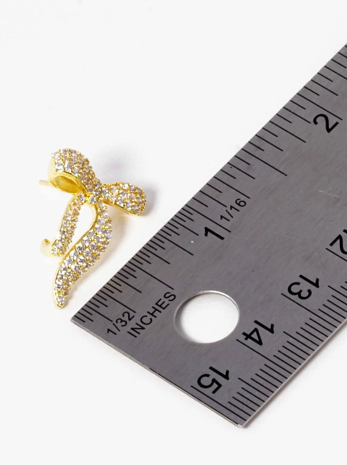 18K Gold Dipped CZ Pave Ribbon Bow Stud Earrings