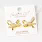 18K Gold Dipped CZ Pave Ribbon Bow Stud Earrings