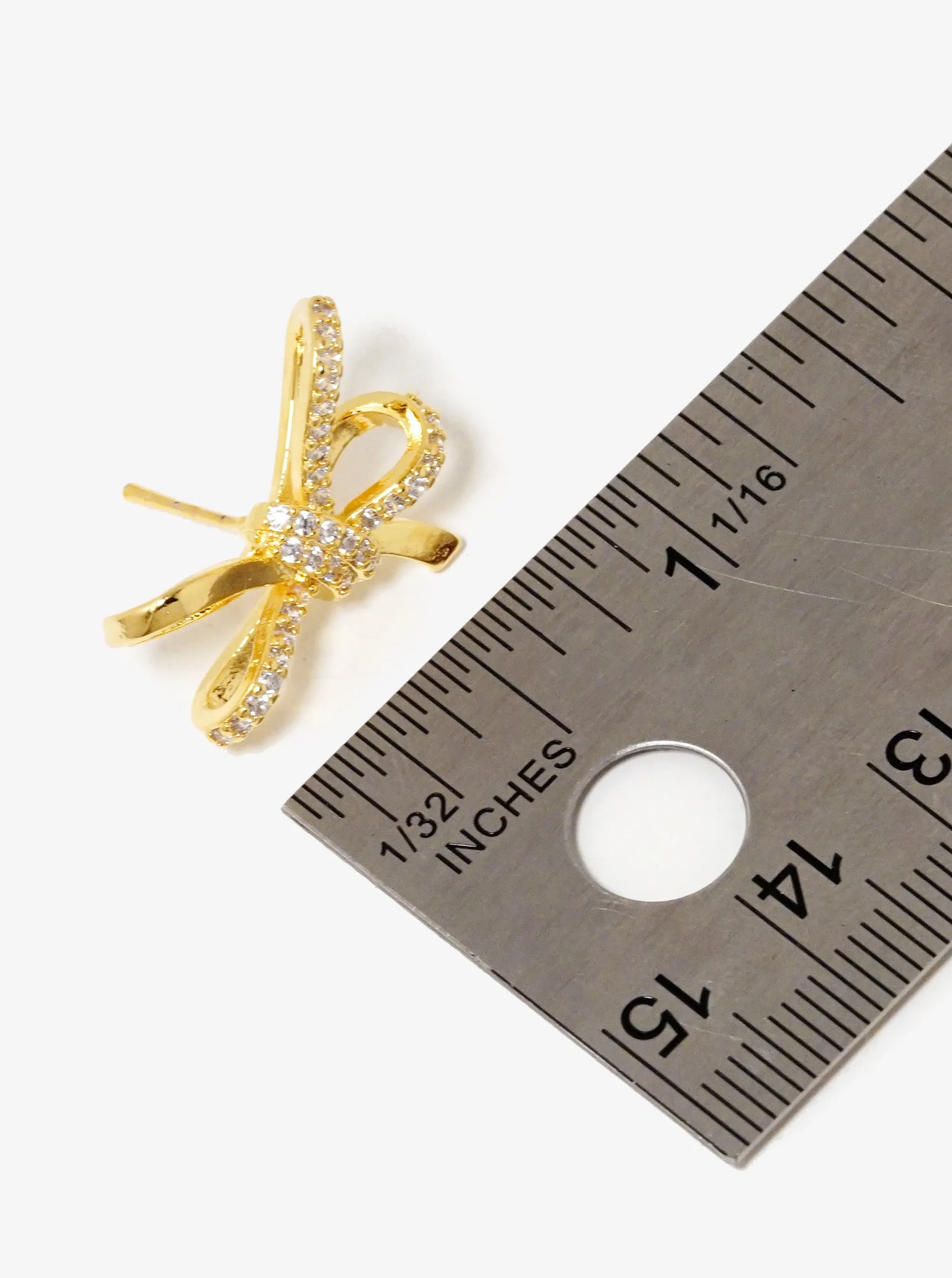18K Gold Dipped CZ Pave Ribbon Bow Stud Earrings