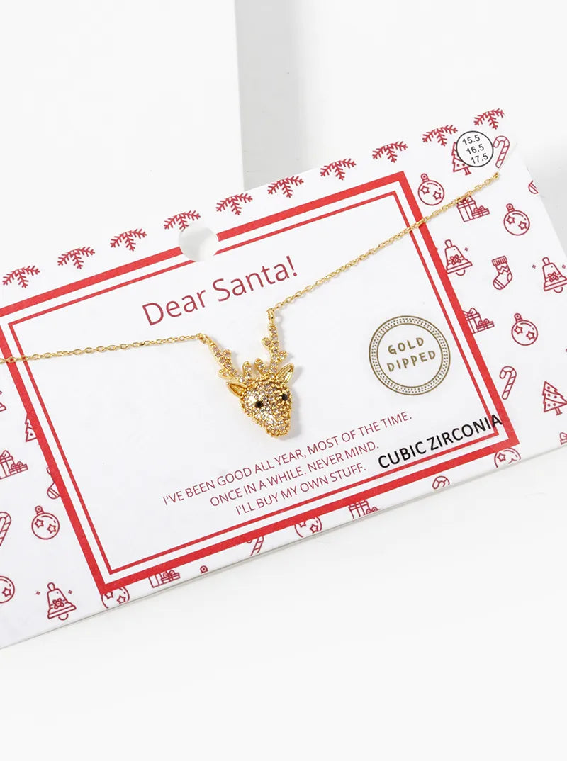 18K Gold Dipped CZ Pave Rudolph Pendant Christmas Necklace
