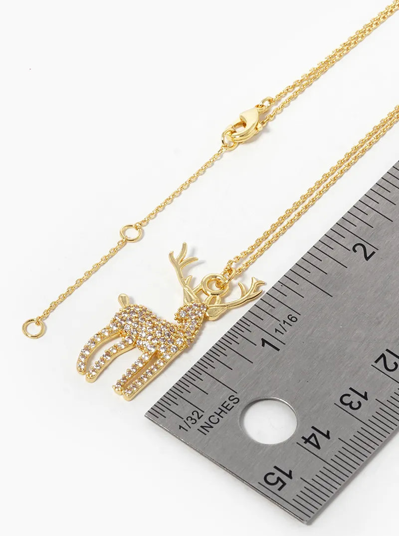18K Gold Dipped CZ Pave Rudolph Pendant Christmas Necklace