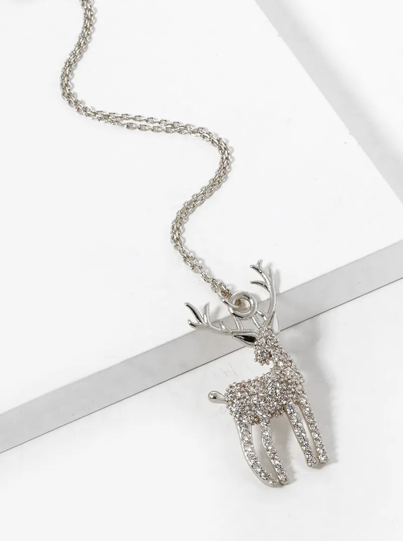 18K Gold Dipped CZ Pave Rudolph Pendant Christmas Necklace