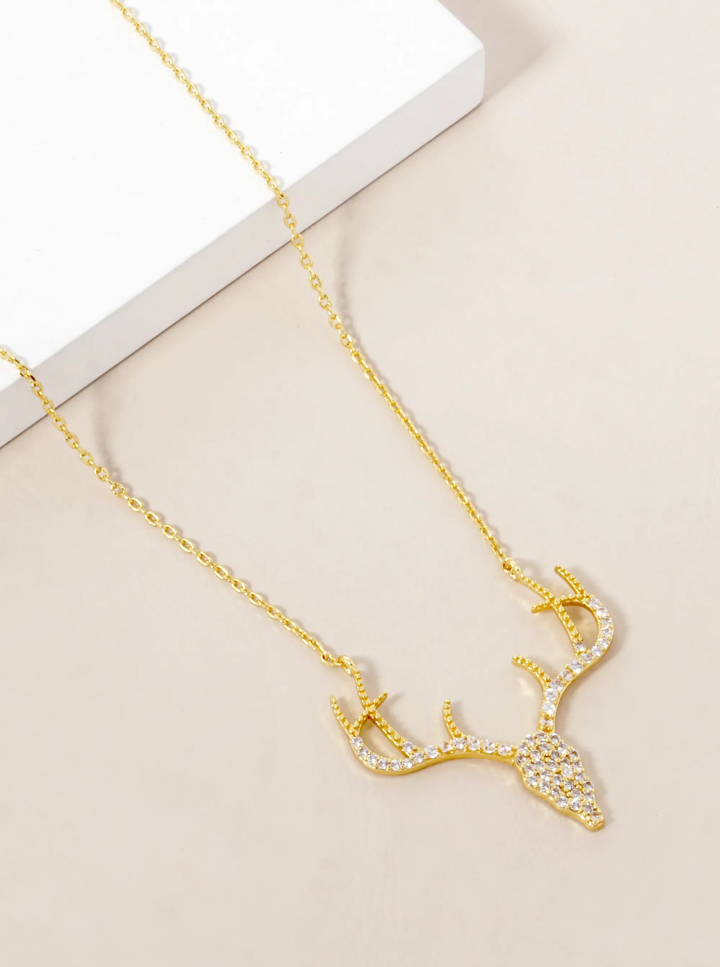 18K Gold Dipped CZ Pave Rudolph Pendant Christmas Necklace