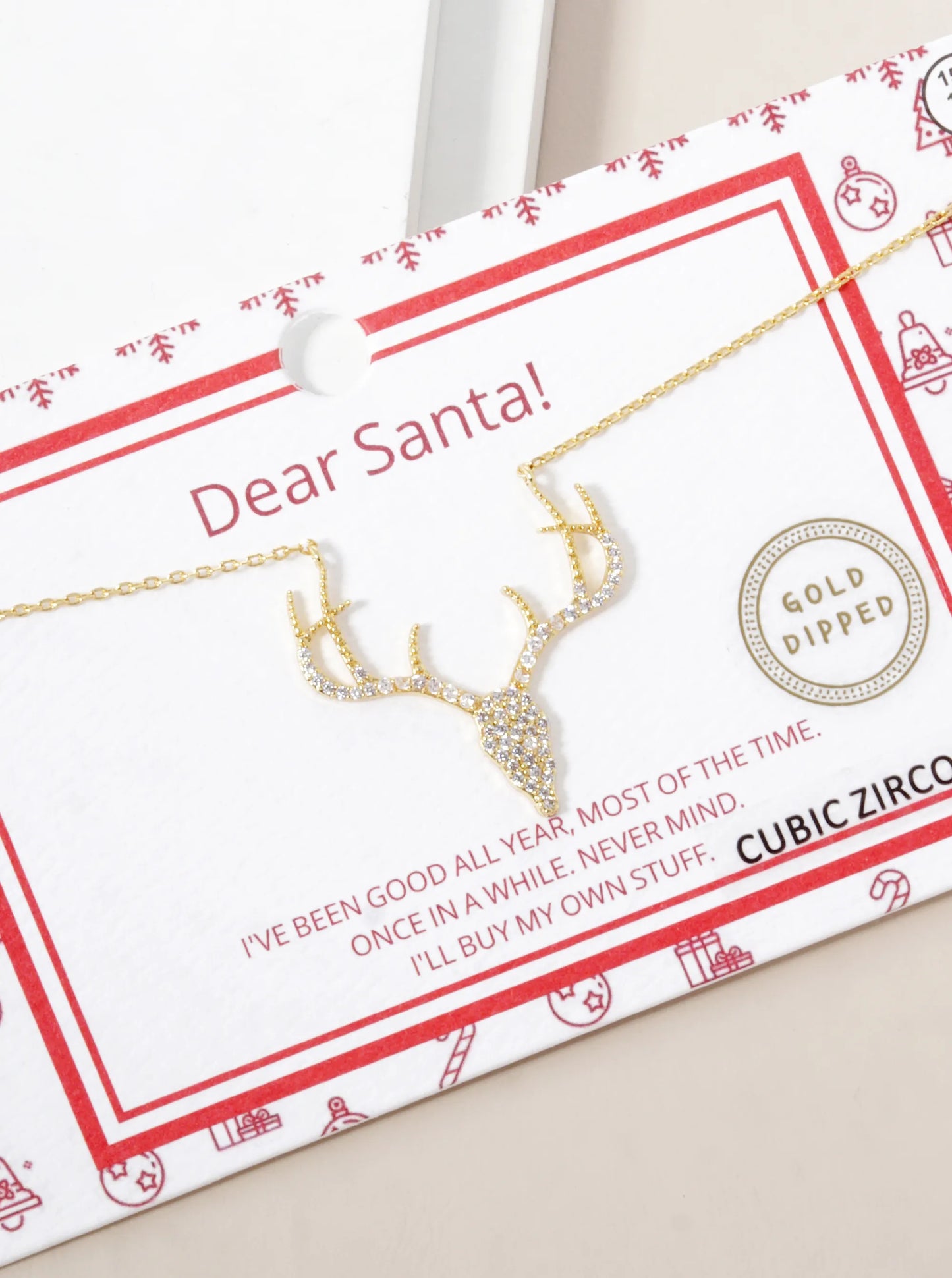18K Gold Dipped CZ Pave Rudolph Pendant Christmas Necklace