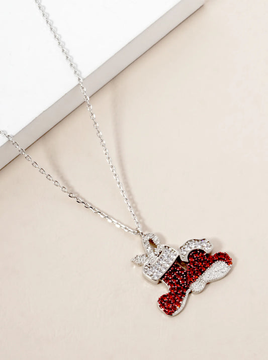 18K Gold Dipped CZ Pave Santa Boots Pendant Christmas Necklace