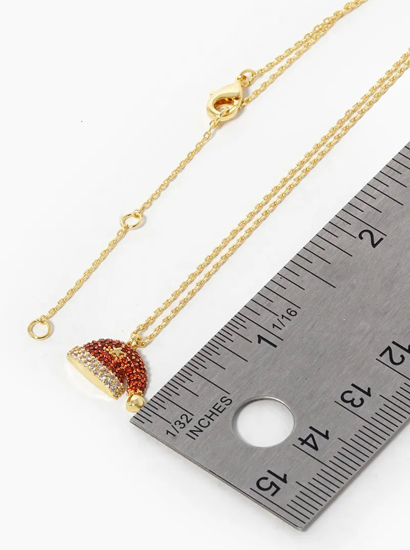18K Gold Dipped CZ Pave Santa Claus Christmas Hat Pendant Necklace
