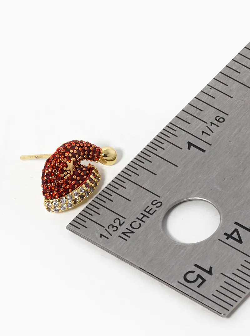 18K Gold Dipped CZ Pave Santa Claus Christmas Hat Stud Earrings