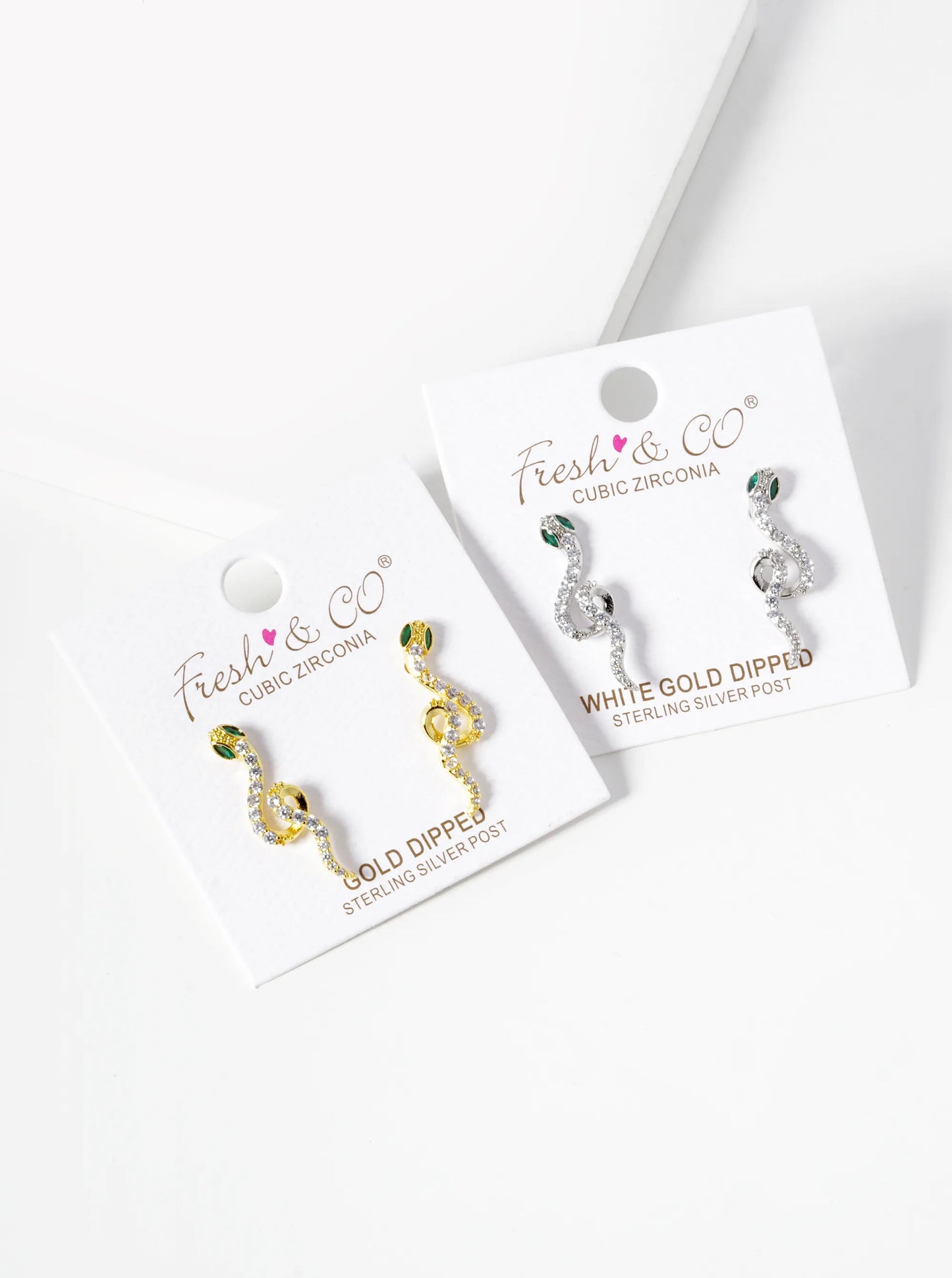 18K Gold Dipped CZ Pave Snake Stud Earrings