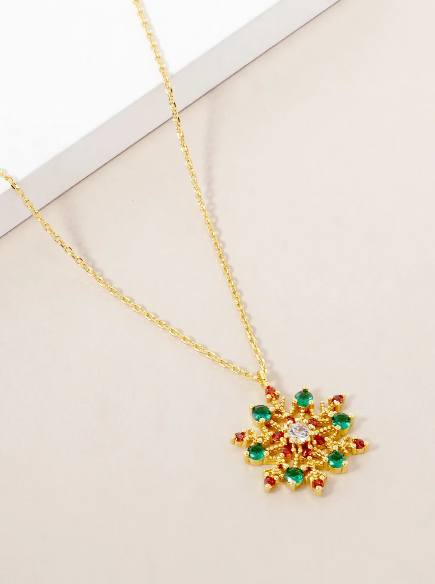 18K Gold Dipped CZ Pave Snowflake Pendant Christmas Necklace