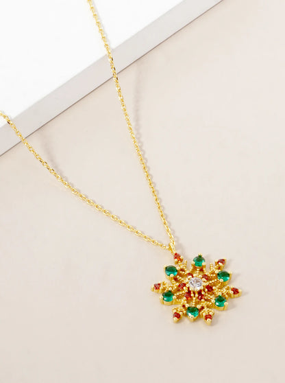 18K Gold Dipped CZ Pave Snowflake Pendant Christmas Necklace