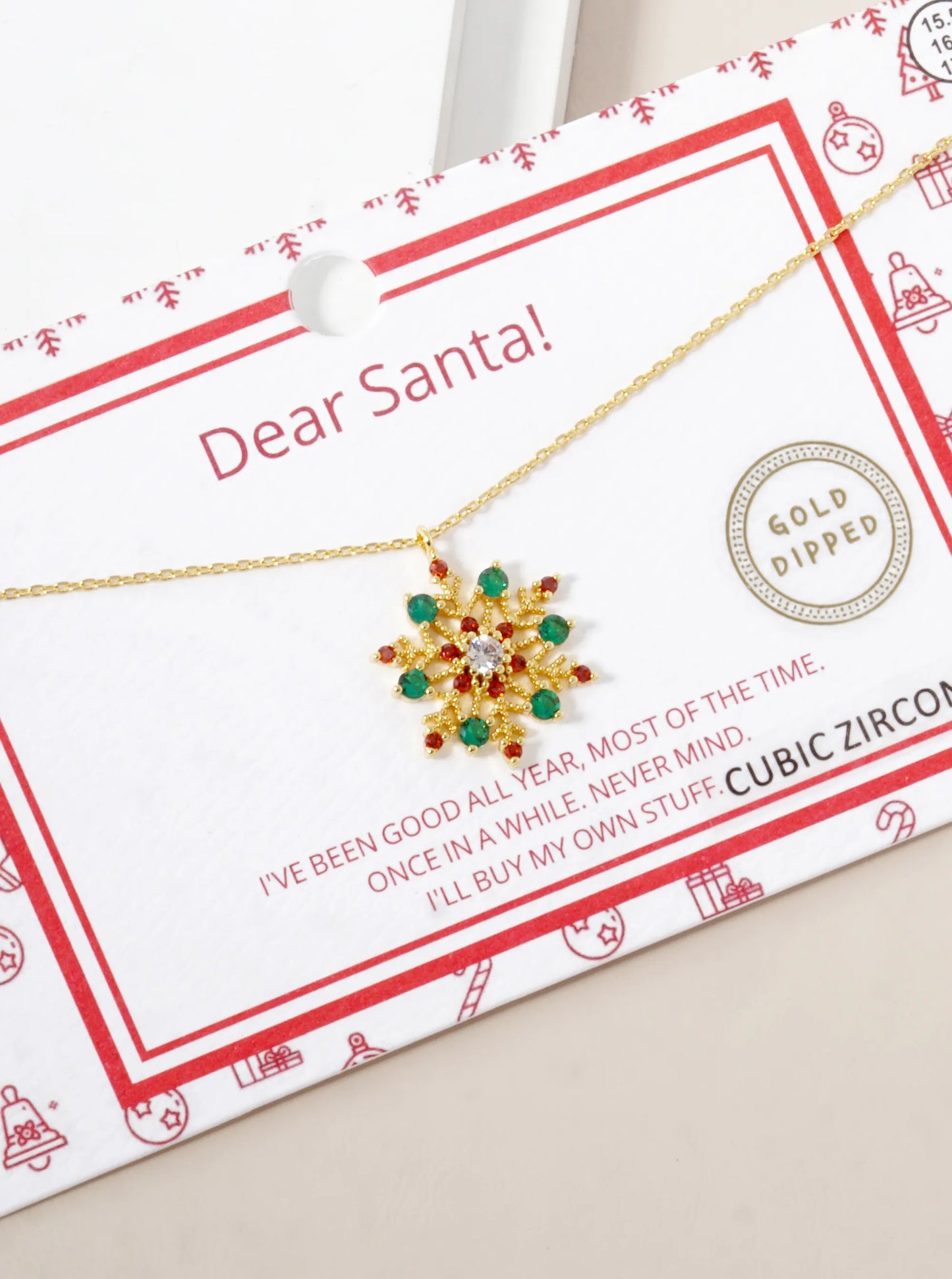 18K Gold Dipped CZ Pave Snowflake Pendant Christmas Necklace