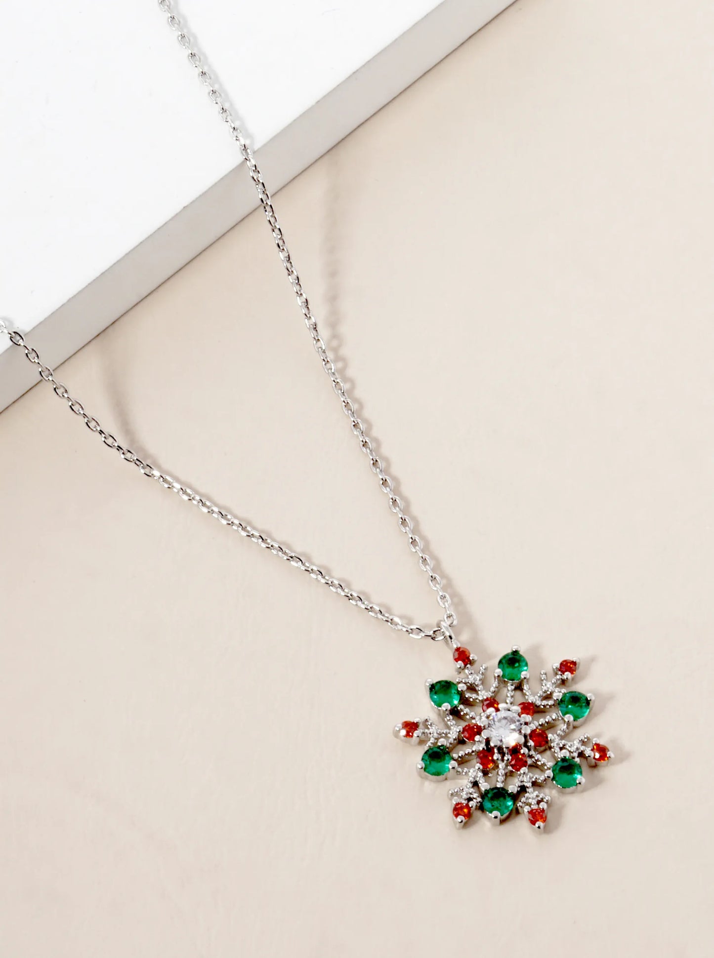 18K Gold Dipped CZ Pave Snowflake Pendant Christmas Necklace