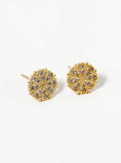 18K Gold Dipped CZ Pave Snowflake Stud Earrings