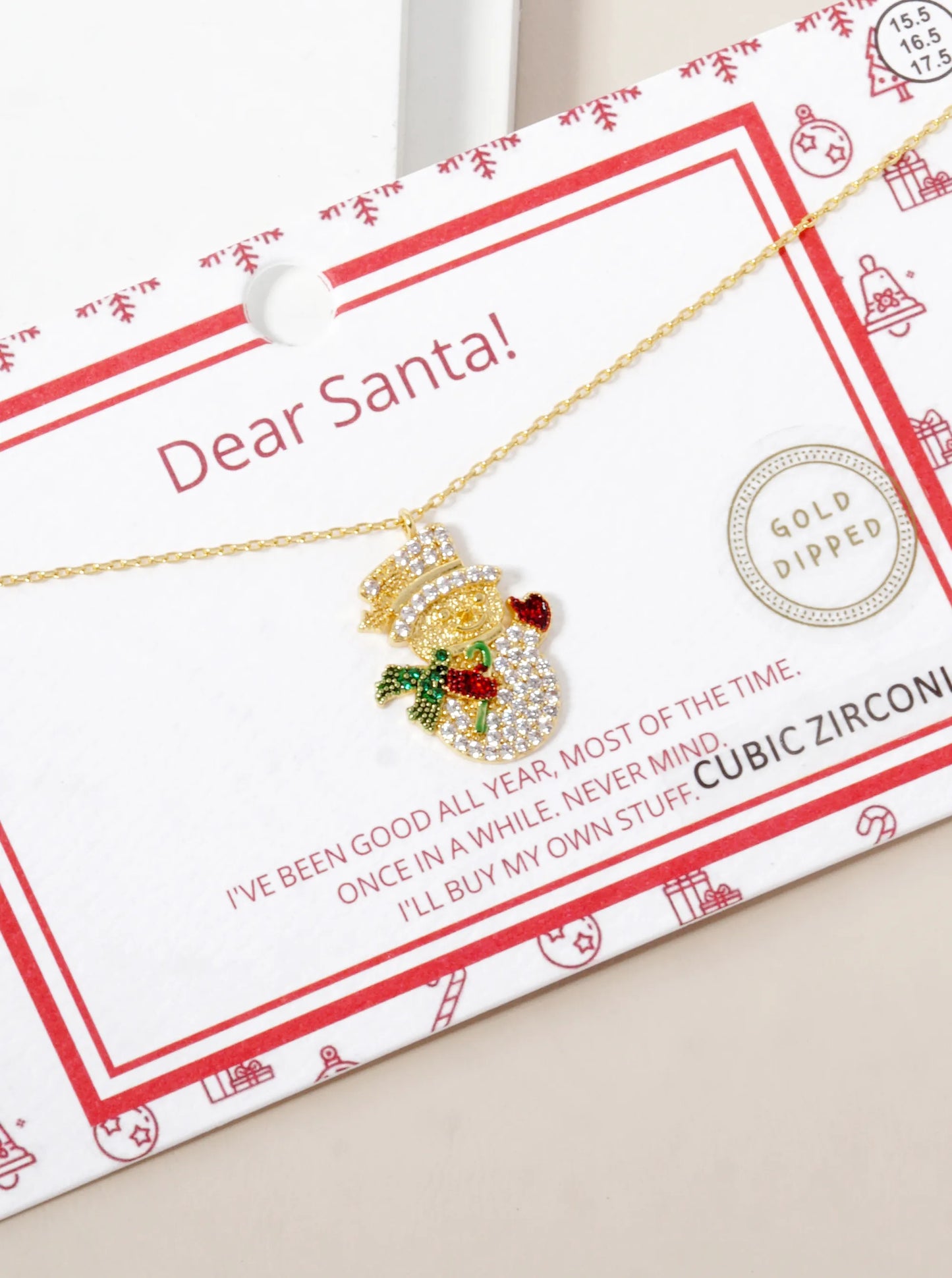 18K Gold Dipped CZ Pave Snowman Pendant Christmas Necklace