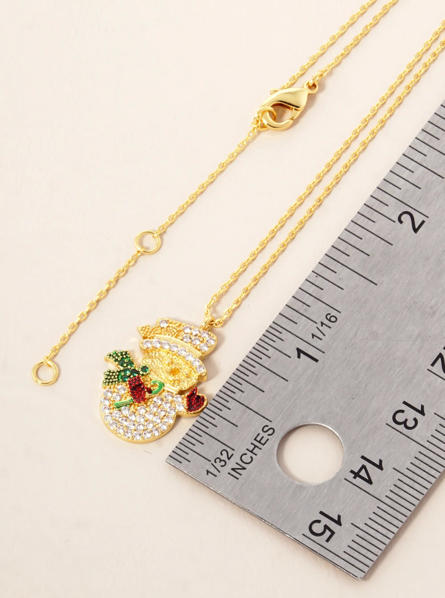 18K Gold Dipped CZ Pave Snowman Pendant Christmas Necklace