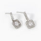 18K Gold Dipped CZ Pave Square Drop Dangle Post Earrings