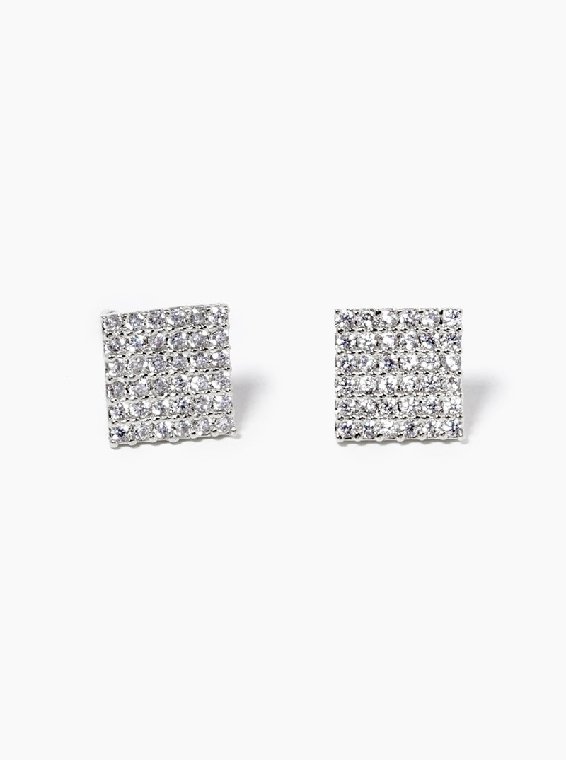 18K Gold Dipped CZ Pave Square Post Stud Earrings