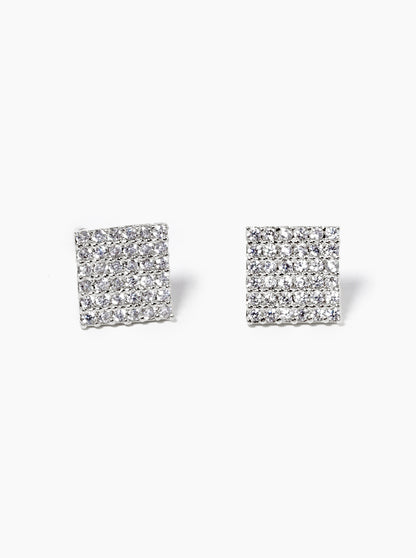 18K Gold Dipped CZ Pave Square Post Stud Earrings