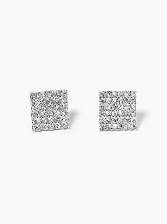 18K Gold Dipped CZ Pave Square Post Stud Earrings