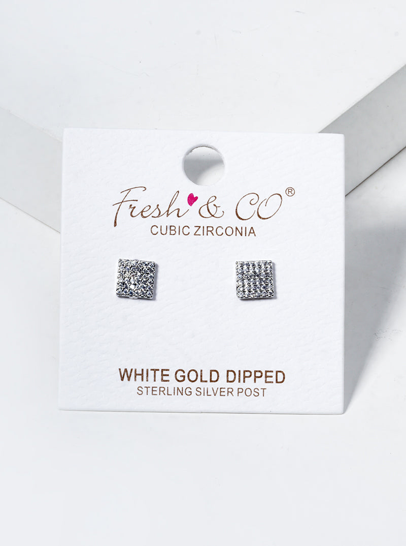 18K Gold Dipped CZ Pave Square Post Stud Earrings