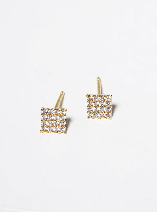 18K Gold Dipped CZ Pave Square Post Stud Earrings