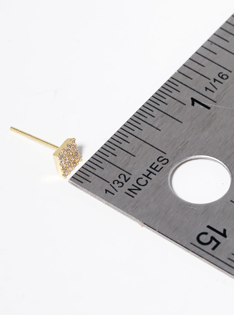 18K Gold Dipped CZ Pave Square Post Stud Earrings