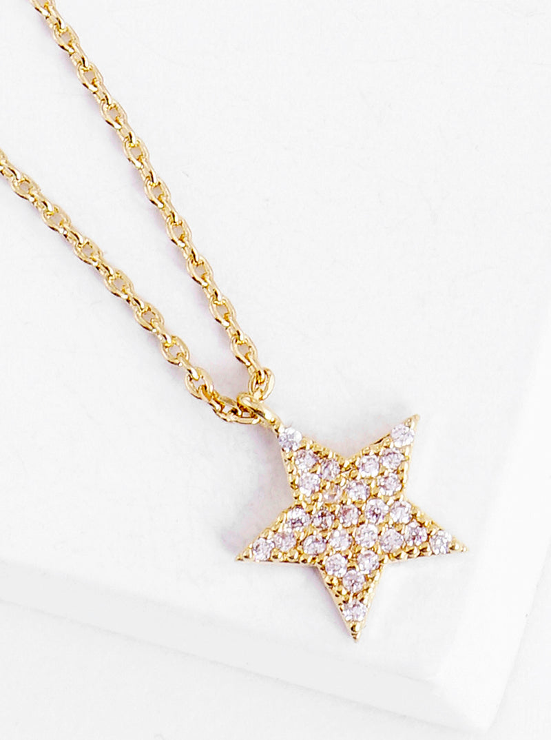 White Gold Dipped CZ Pave Star Pendant Delicate Necklace
