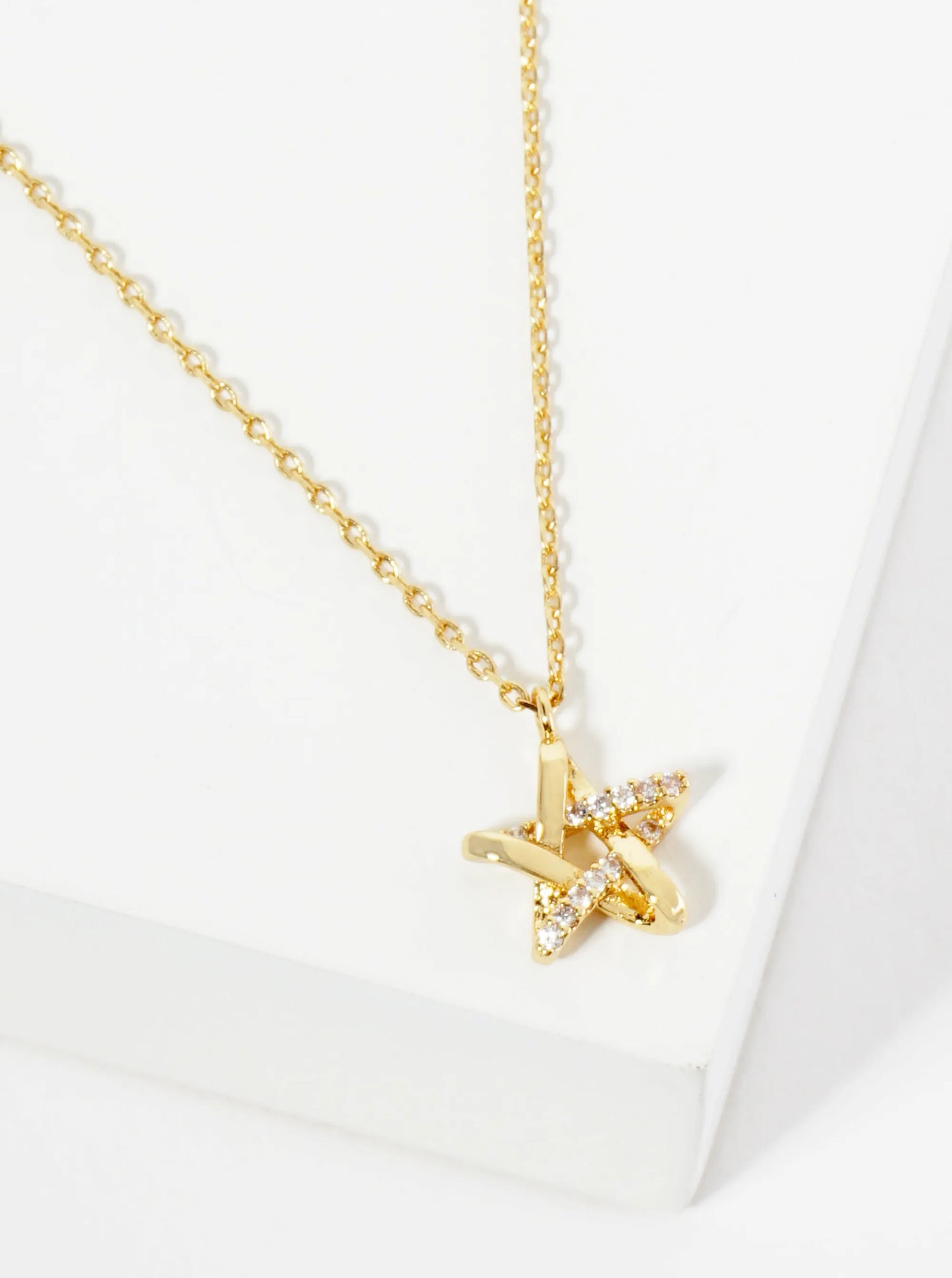 18K Gold Dipped CZ Pave Star Pendant Necklace